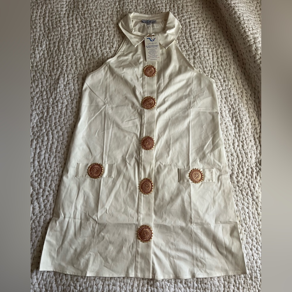 My Beachy side Ivory Embellished Shirt dress  with Gold Medallions